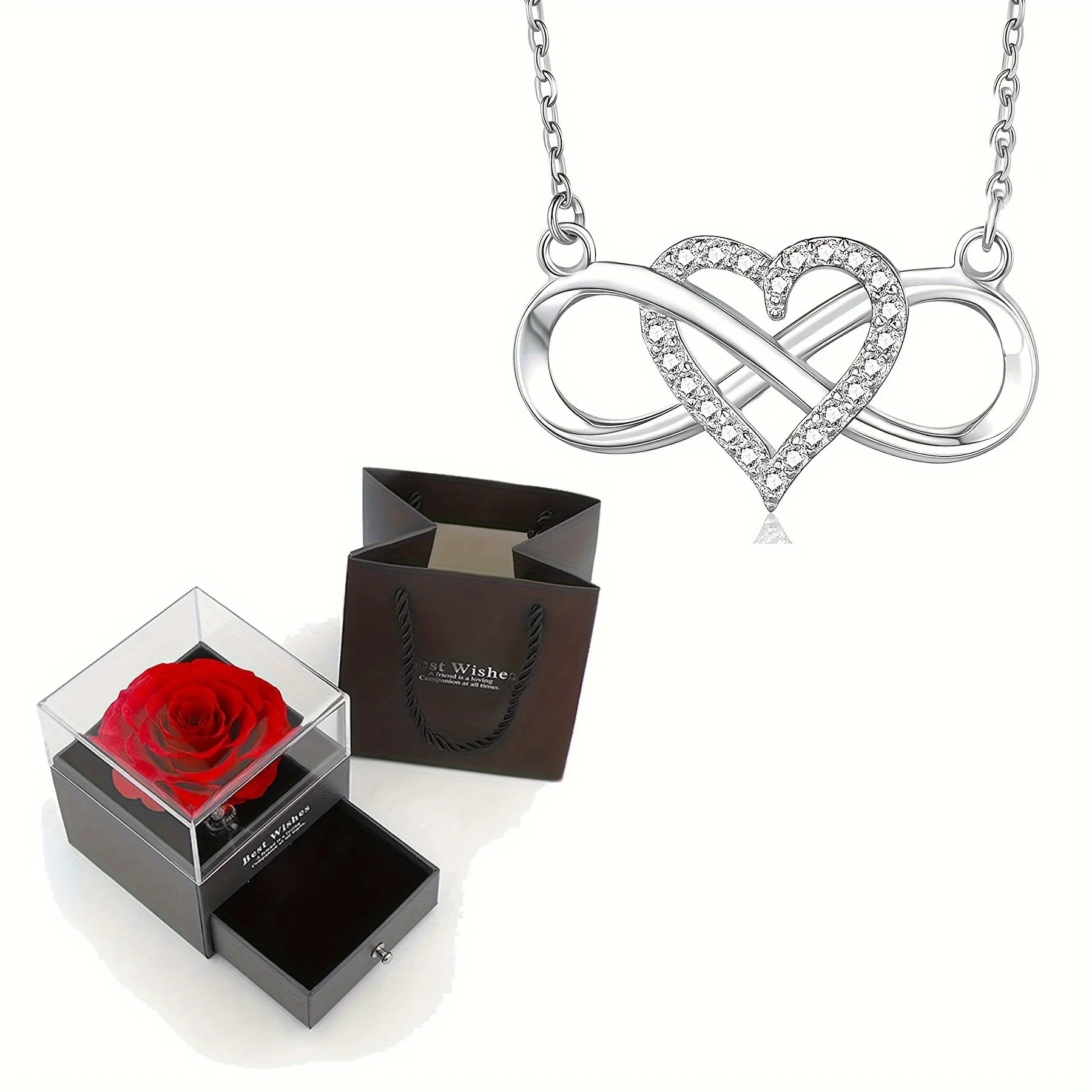 Elegant Infinity Heart Shape Pendant Necklace With Luxury Rose Gift Box