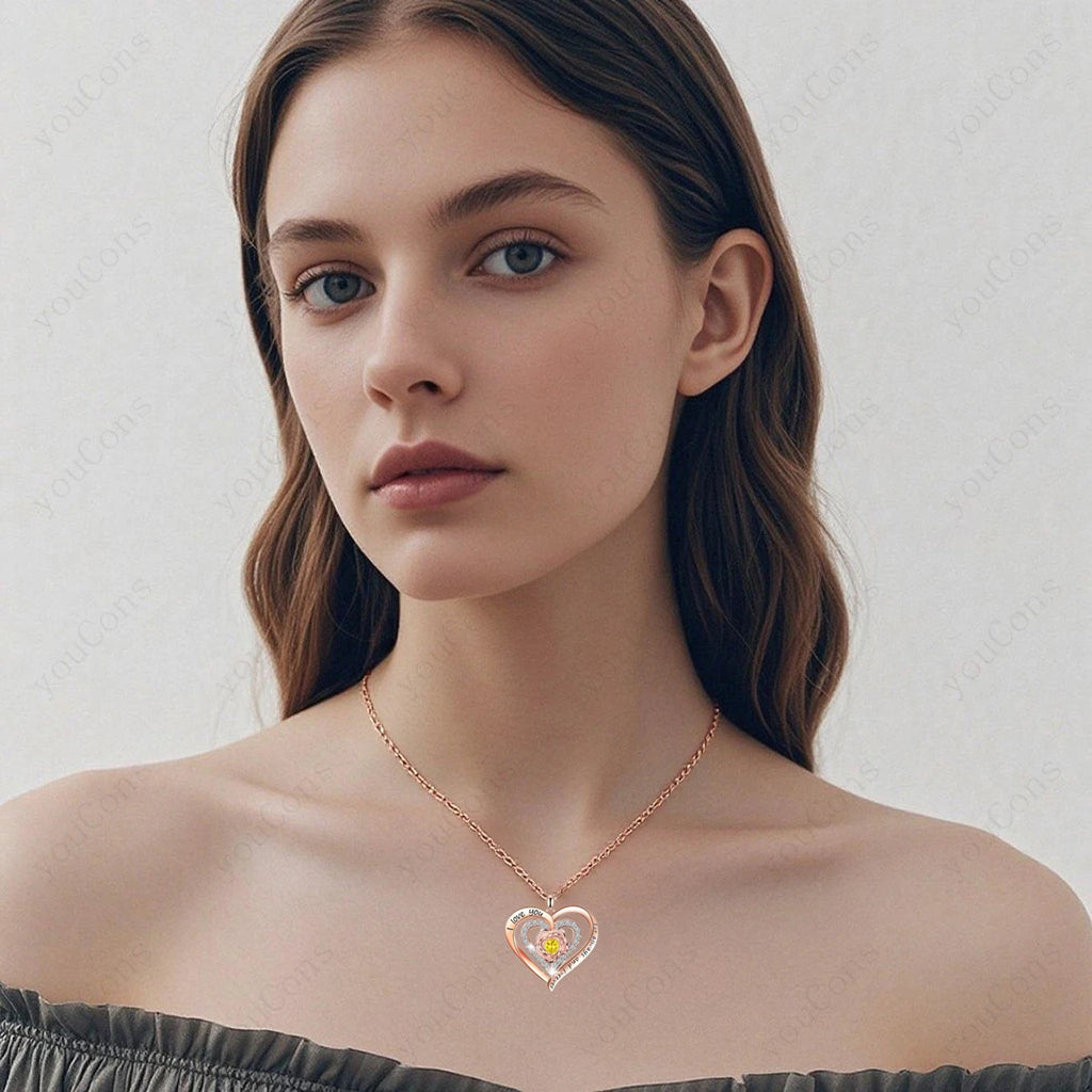 Heart Pendant Necklace With Rose Bow Box