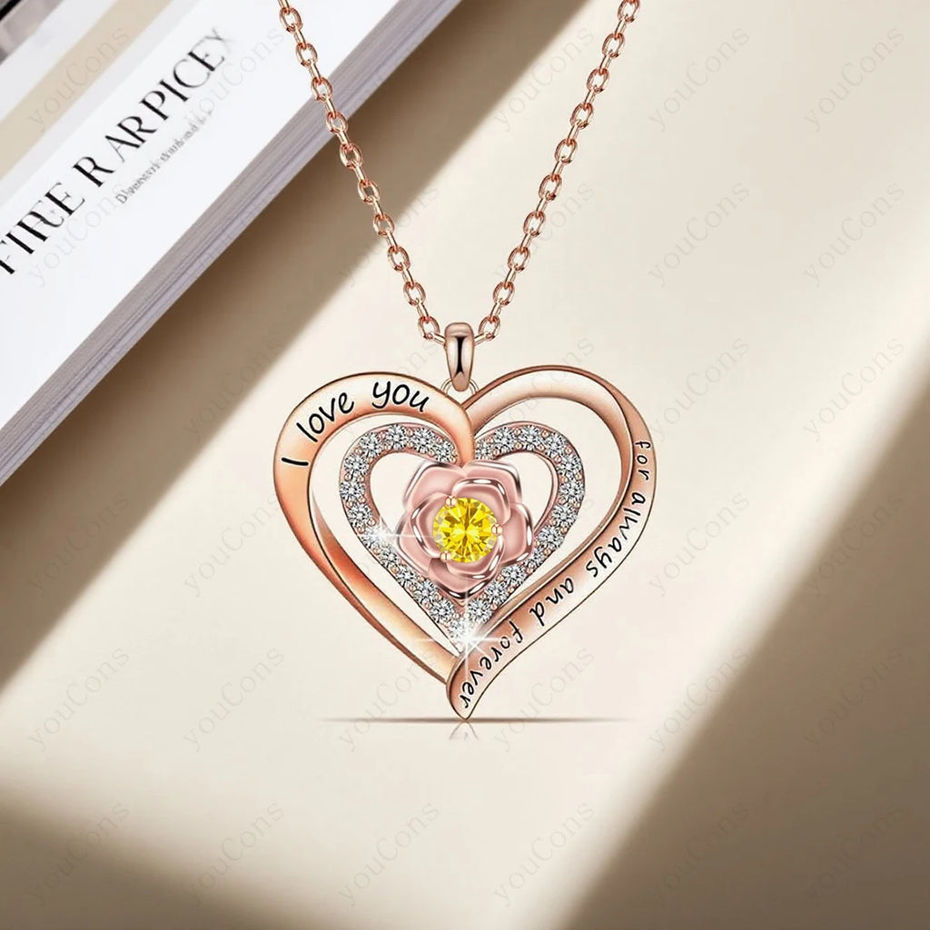 Heart Pendant Necklace With Rose Bow Box