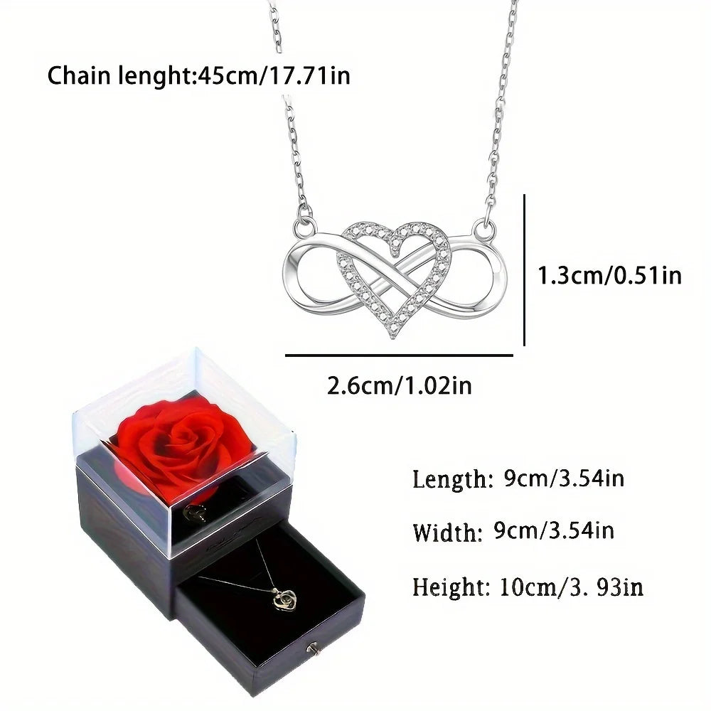 Elegant Infinity Heart Shape Pendant Necklace With Luxury Rose Gift Box
