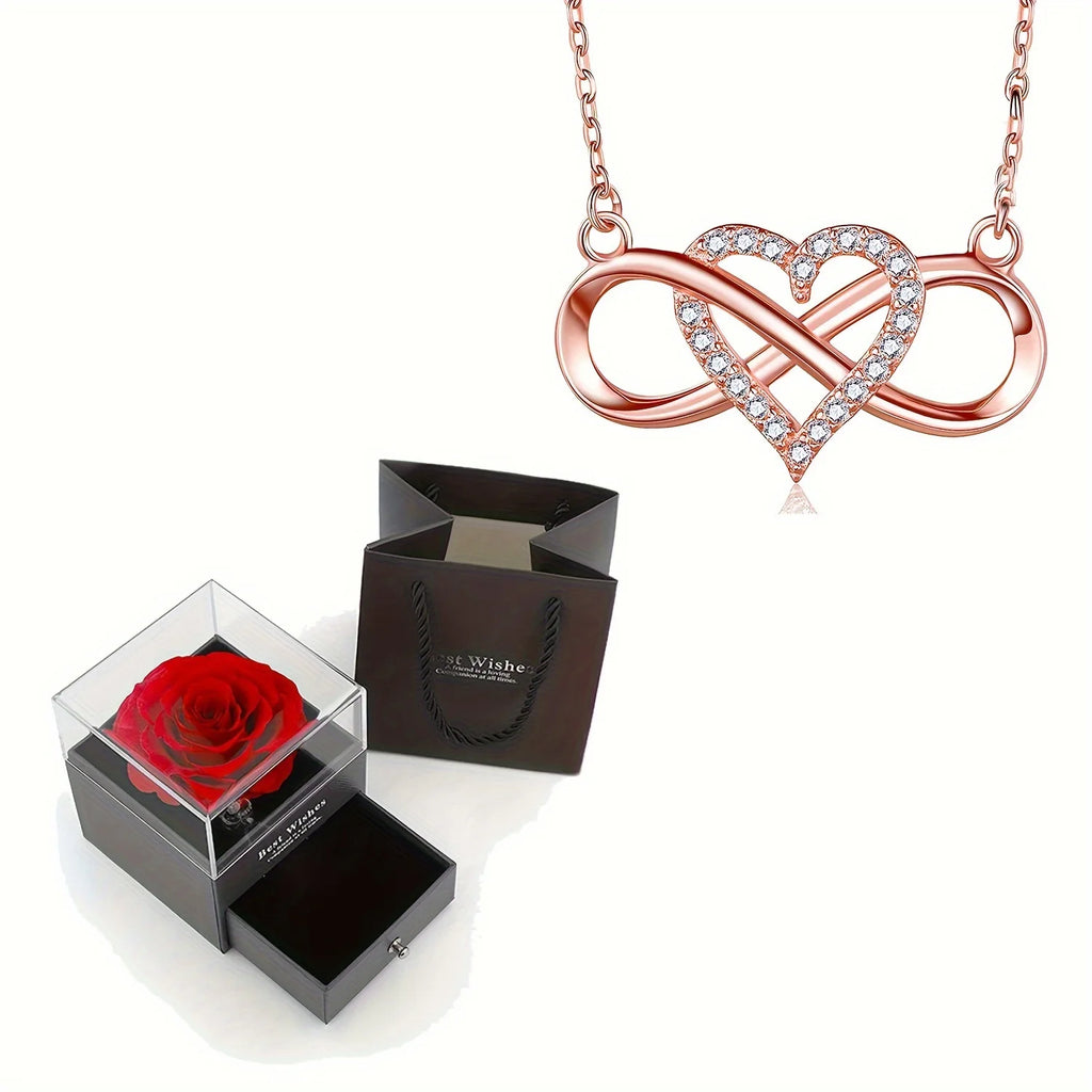 Elegant Infinity Heart Shape Pendant Necklace With Luxury Rose Gift Box